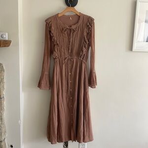 Free People gauzy midi dress with bell sleeves